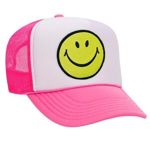 🌈 AVIATOR NATION SMILEY VINTAGE NEON PINK TRUCKER HAT - One Size Fits All